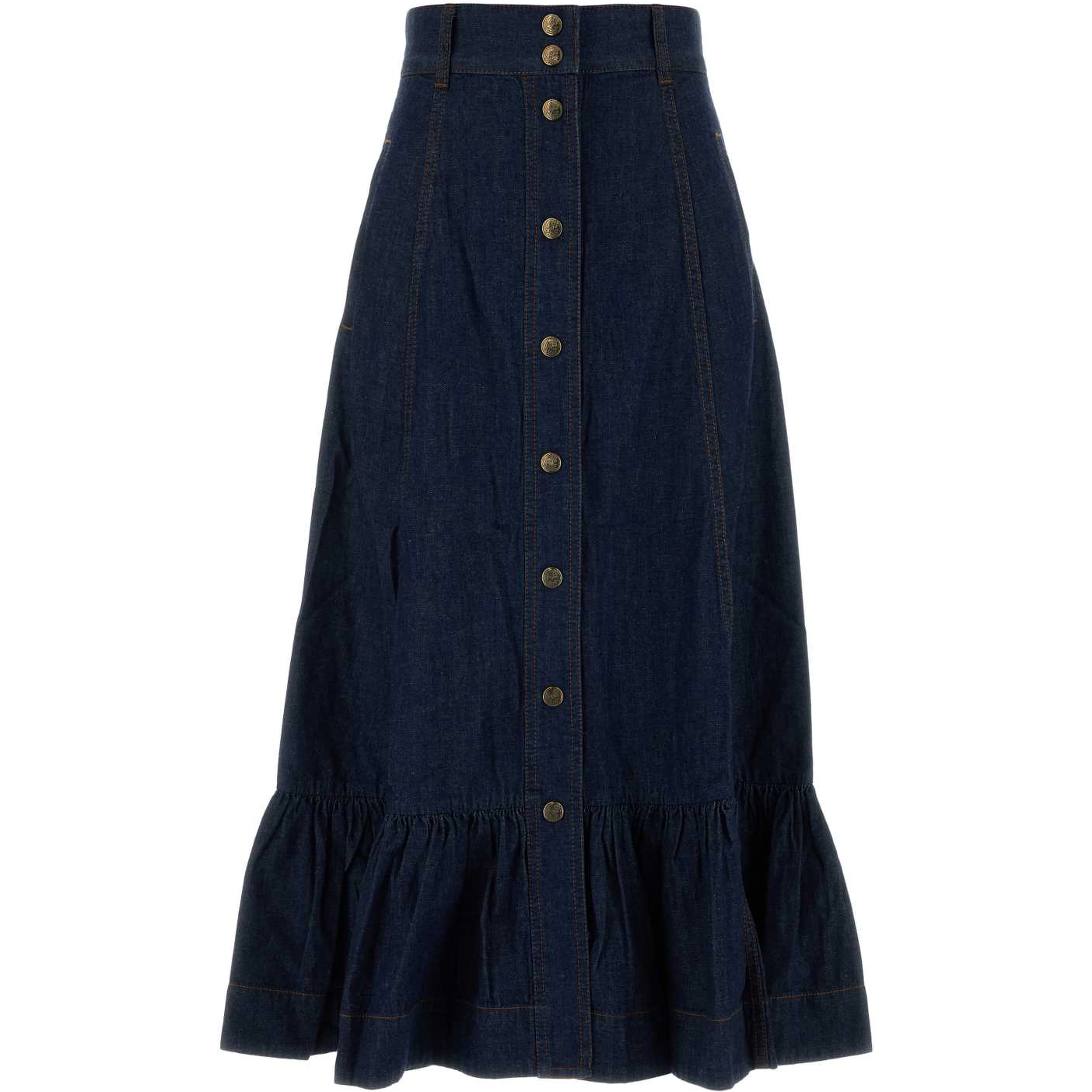 ASTER DENIM FRILL MIDI SKIRT