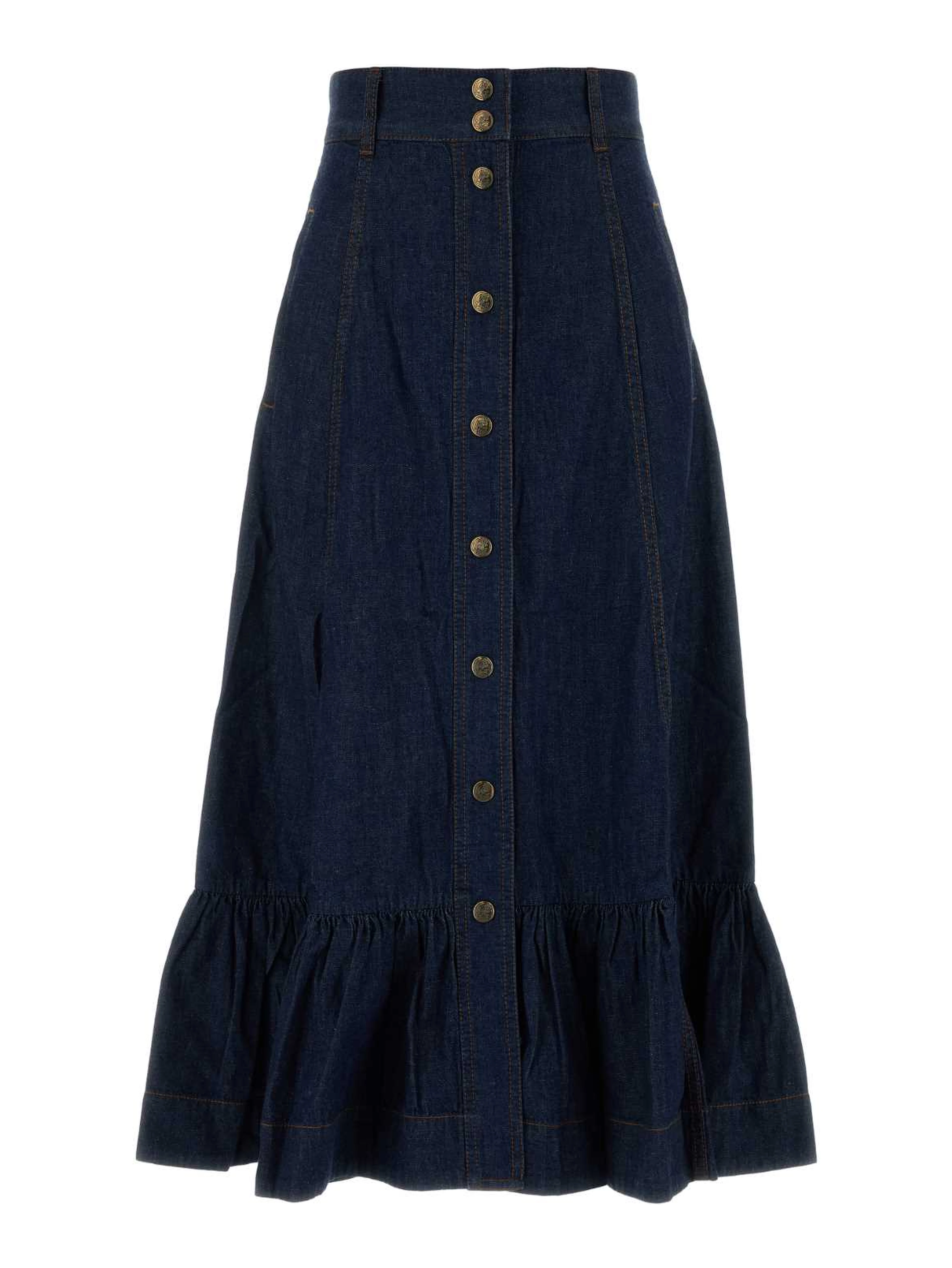 ASTER DENIM FRILL MIDI SKIRT