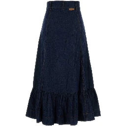 ASTER DENIM FRILL MIDI SKIRT