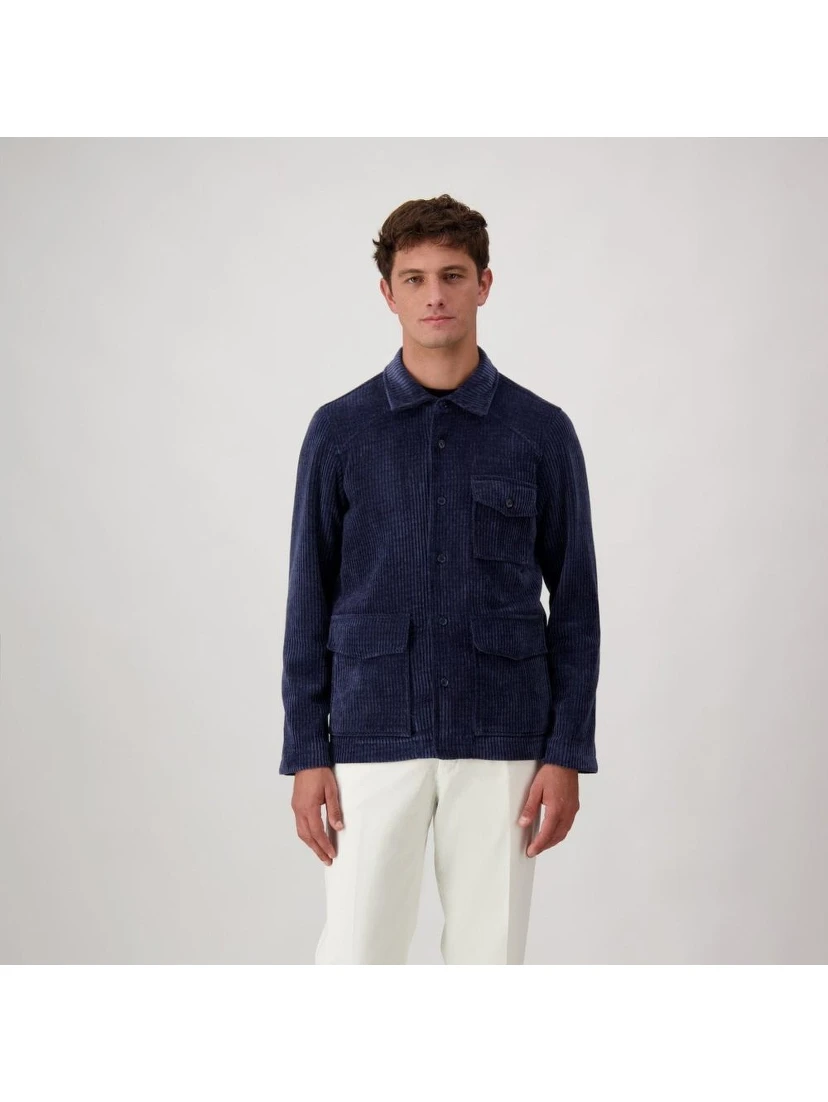 Blue Polyester Full-Length Jacket