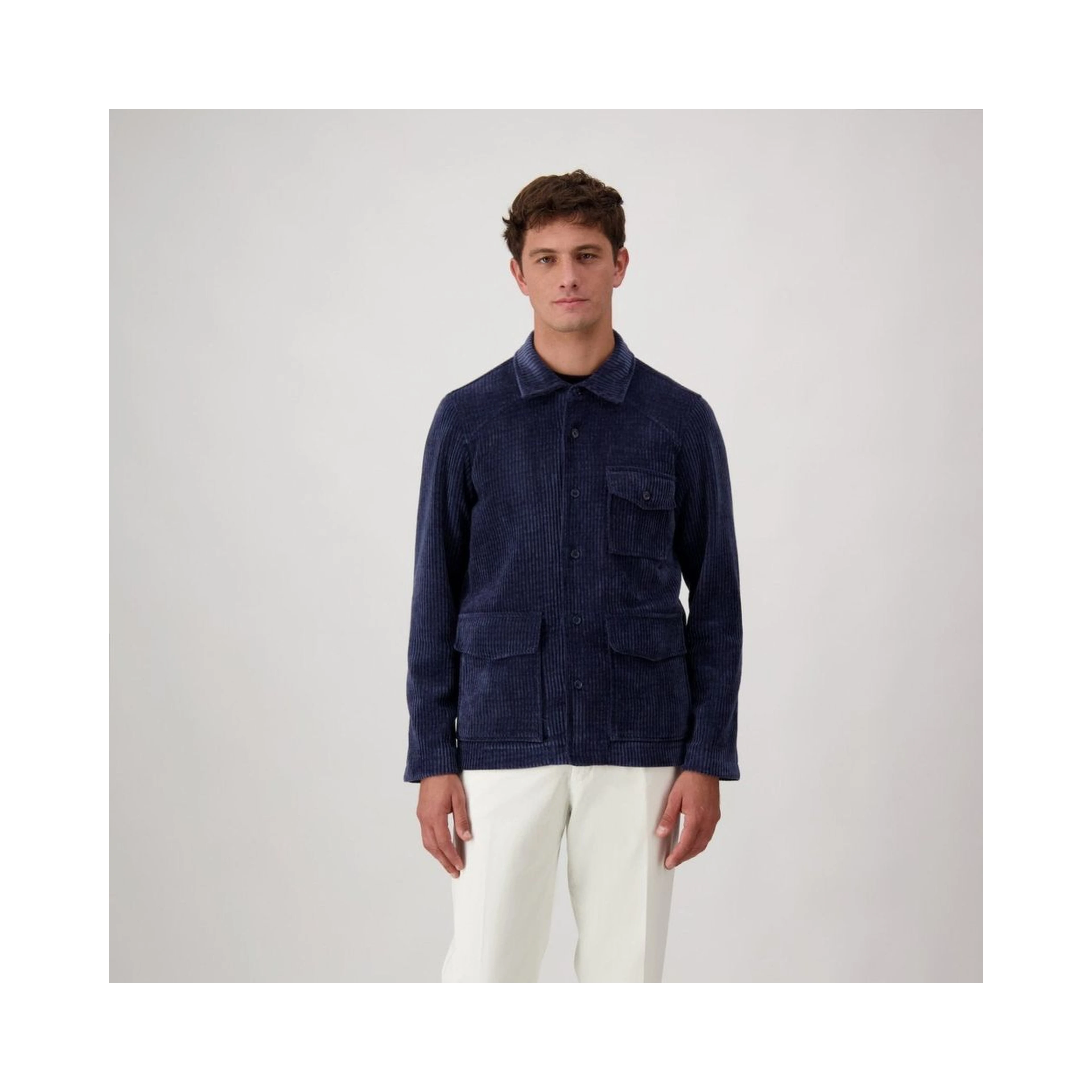 Blue Polyester Full-Length Jacket