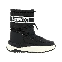 Black Polyester Lace-Up Boots
