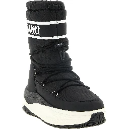 Black Polyester Lace-Up Boots