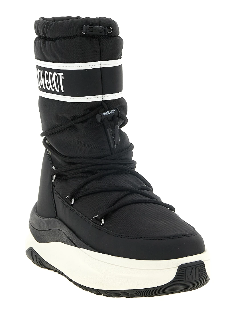 Black Polyester Lace-Up Boots