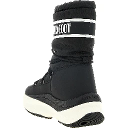 Black Polyester Lace-Up Boots