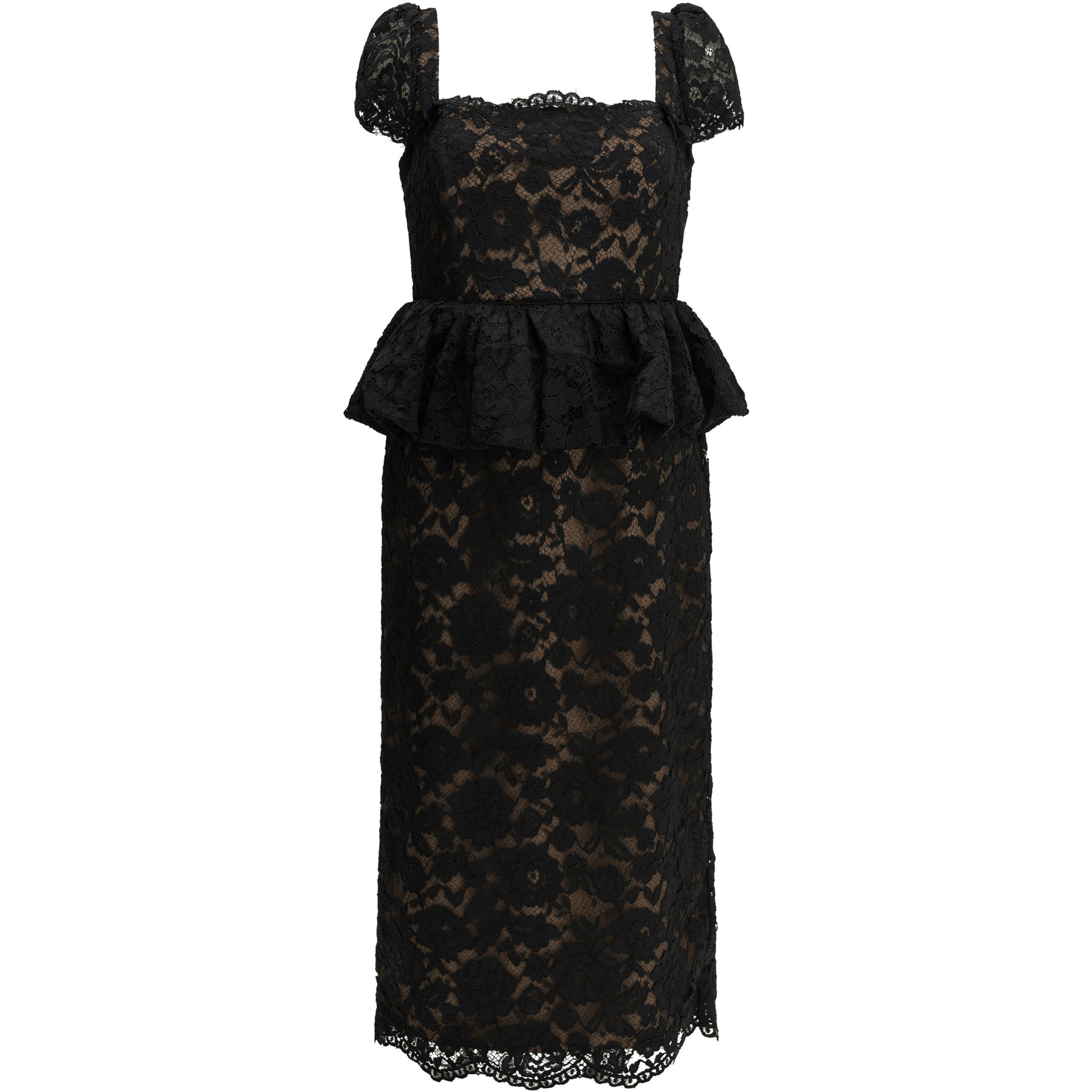 Midi-length sheath dress with ruffles