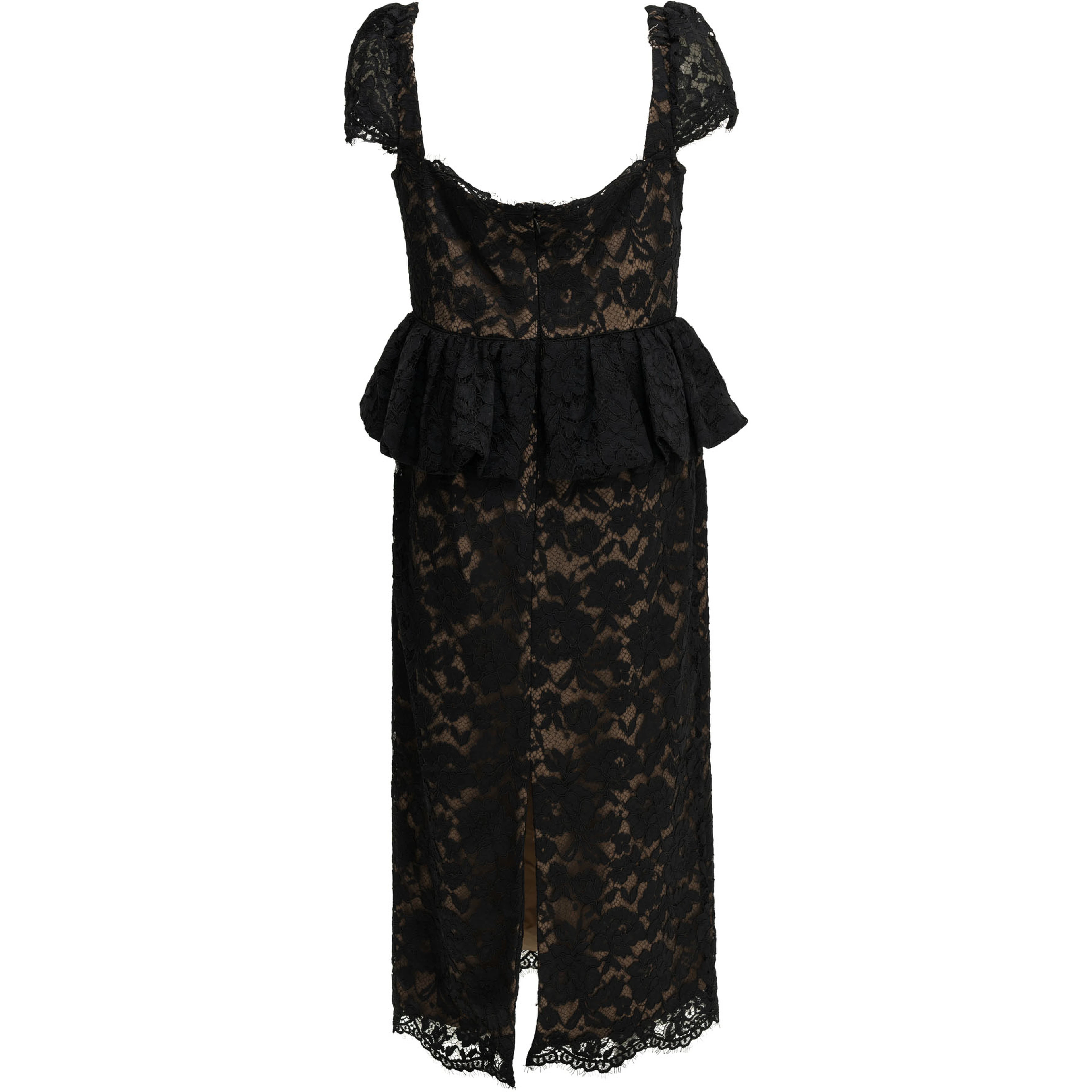 Midi-length sheath dress with ruffles