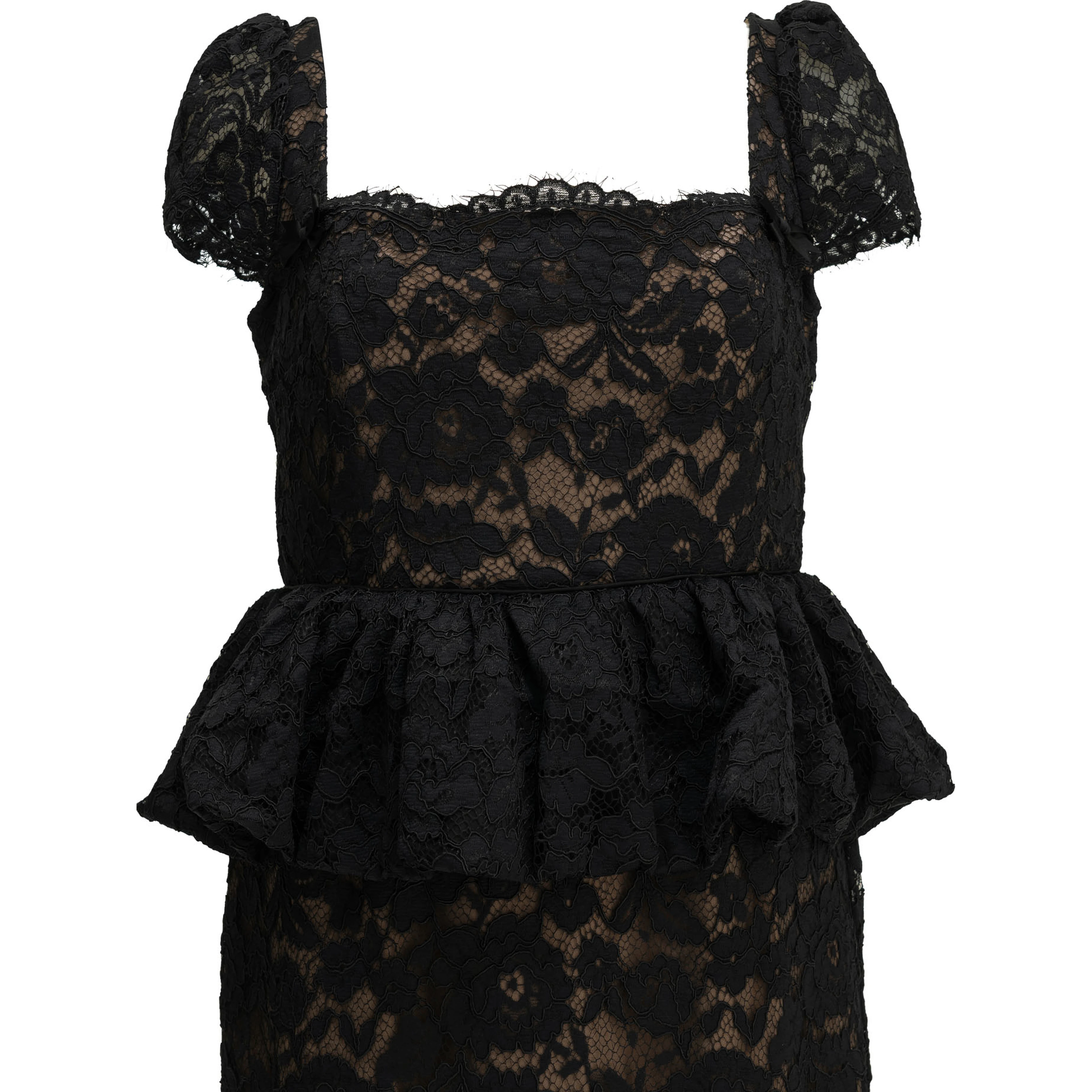 Midi-length sheath dress with ruffles