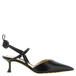 Black Calfskin Mid Heel Pumps