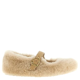 Beige Leather Ballet Flats
