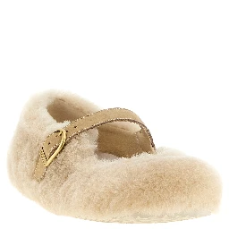 Beige Leather Ballet Flats