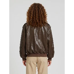 Brown laminated faux leather bomber jacket