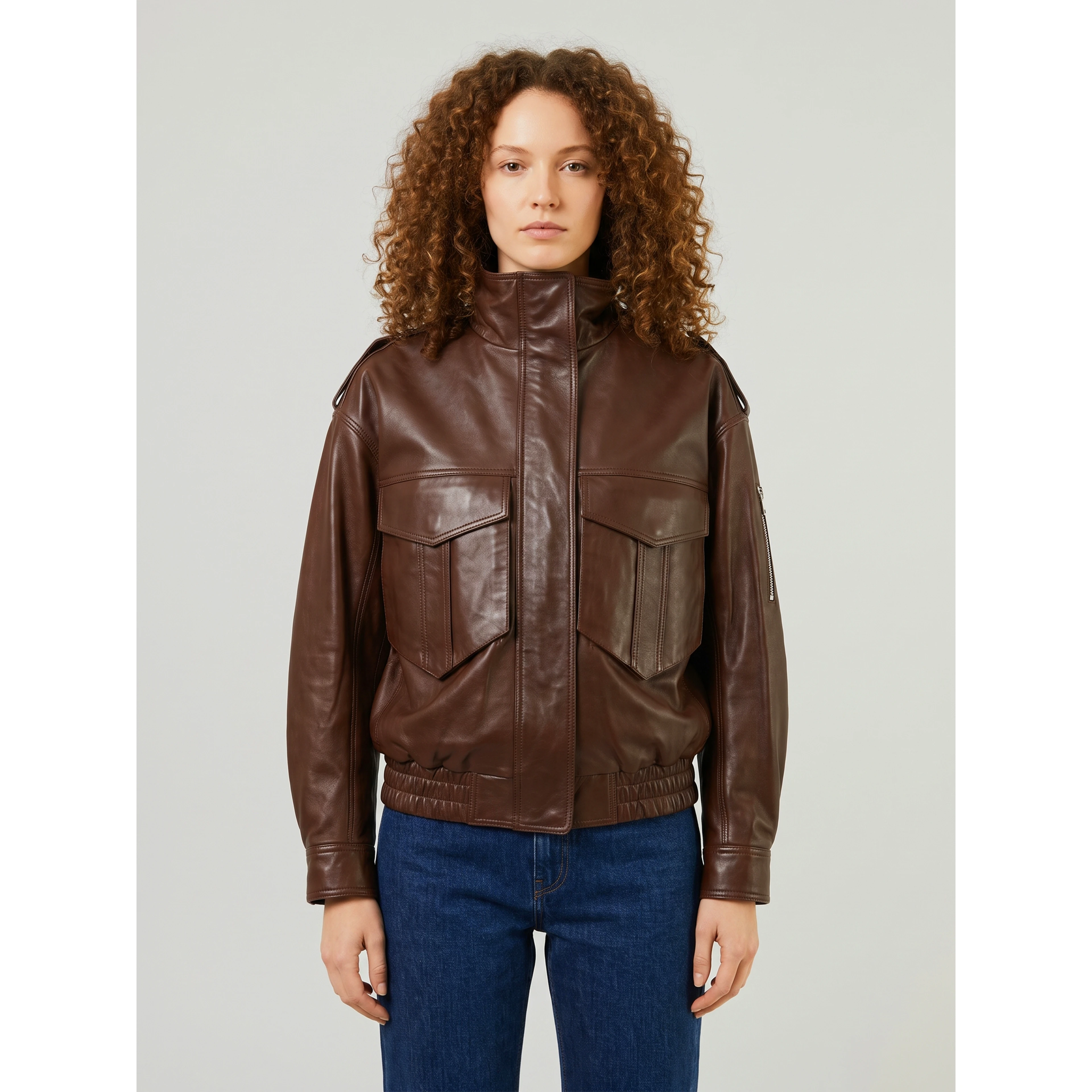 Brown napa leather bomber