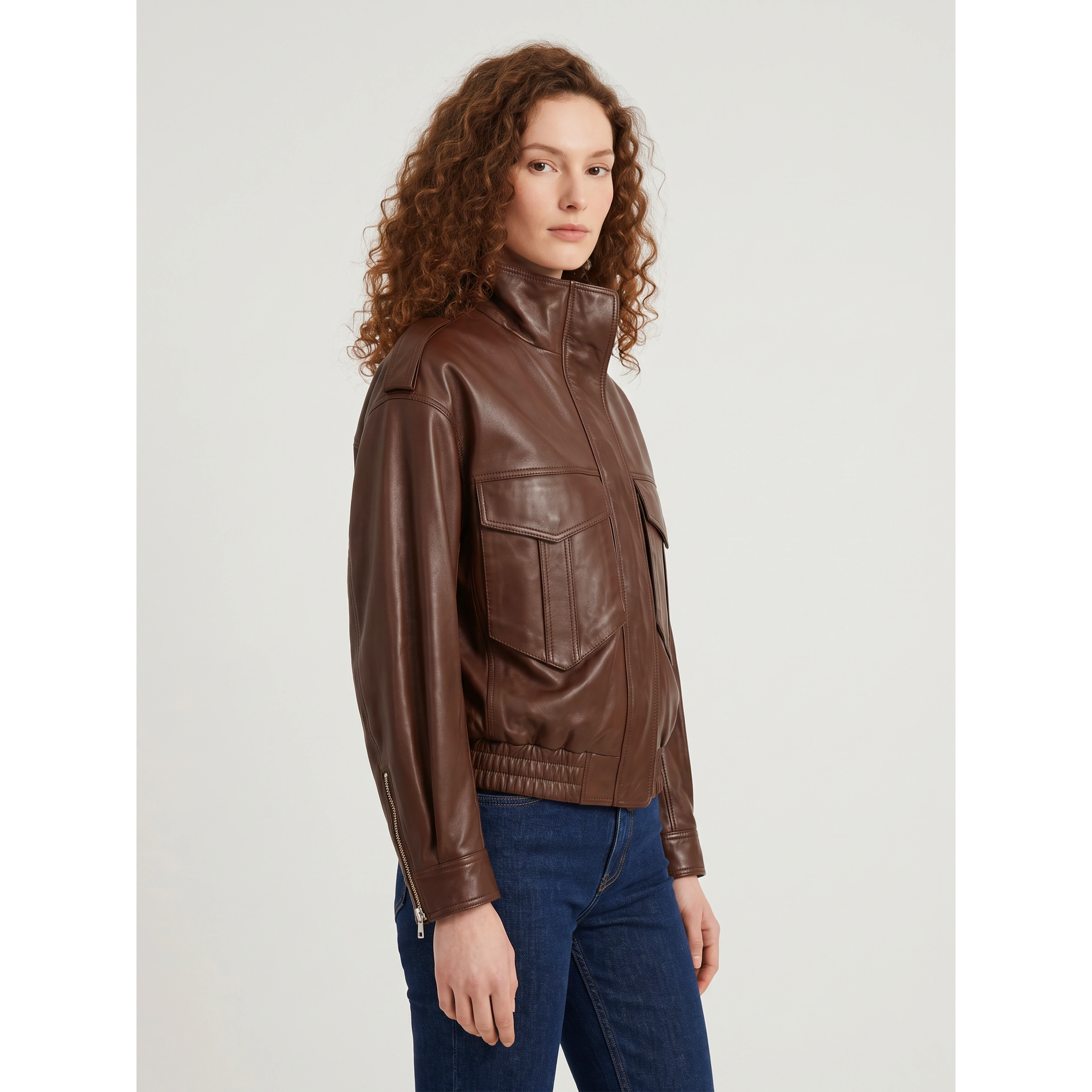 Brown napa leather bomber