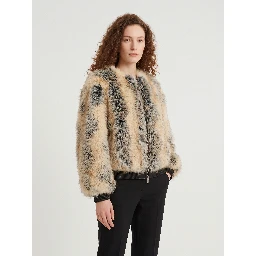 Beige combo Gina faux fur bomber jacket