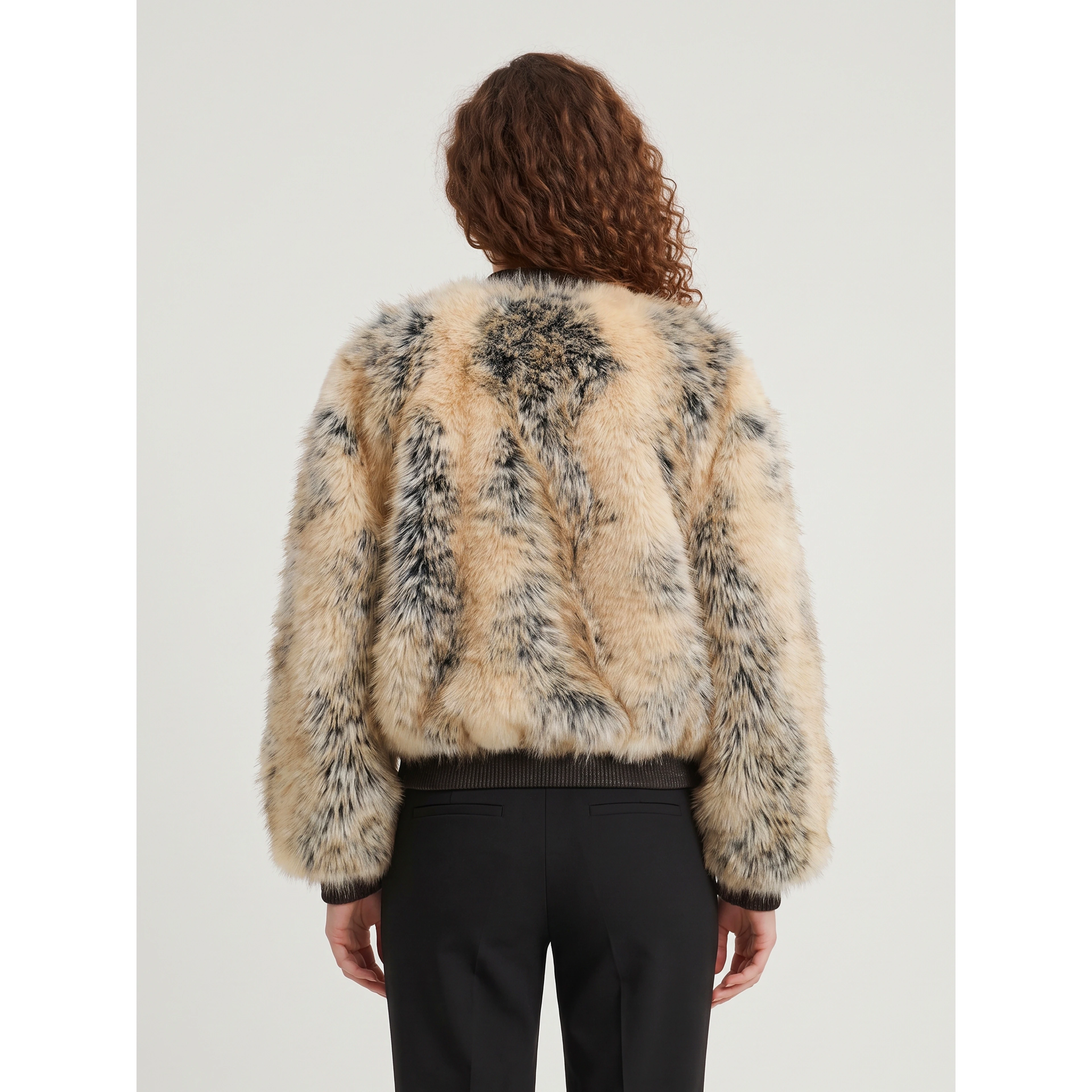 Beige combo Gina faux fur bomber jacket