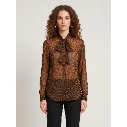 Animal print blouse with bow