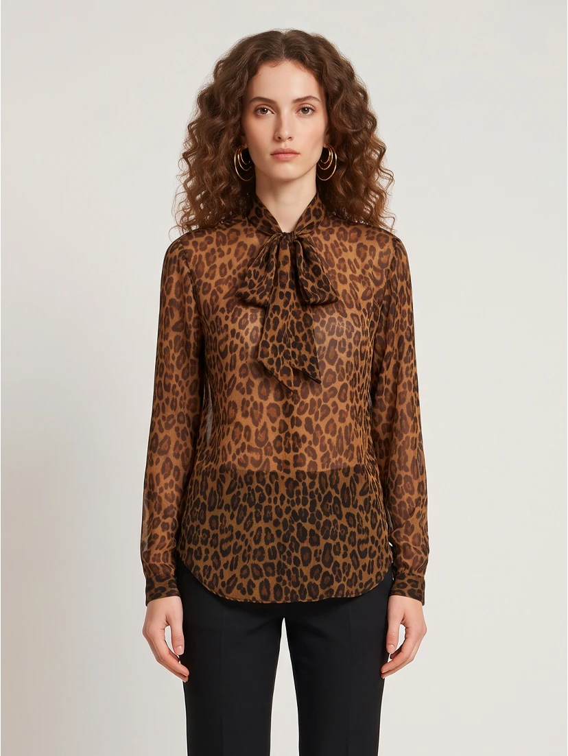 Animal print blouse with bow