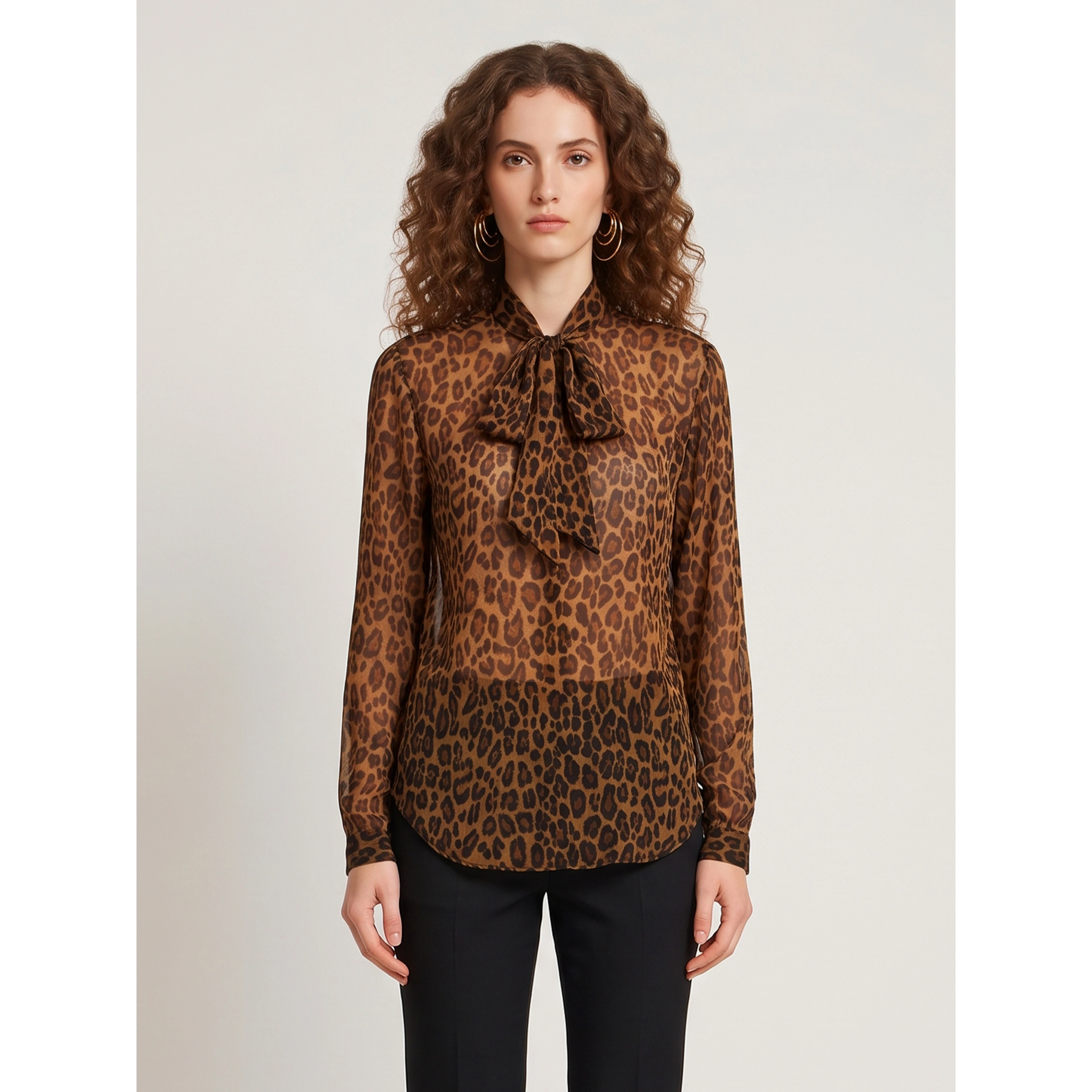 Animal print blouse with bow