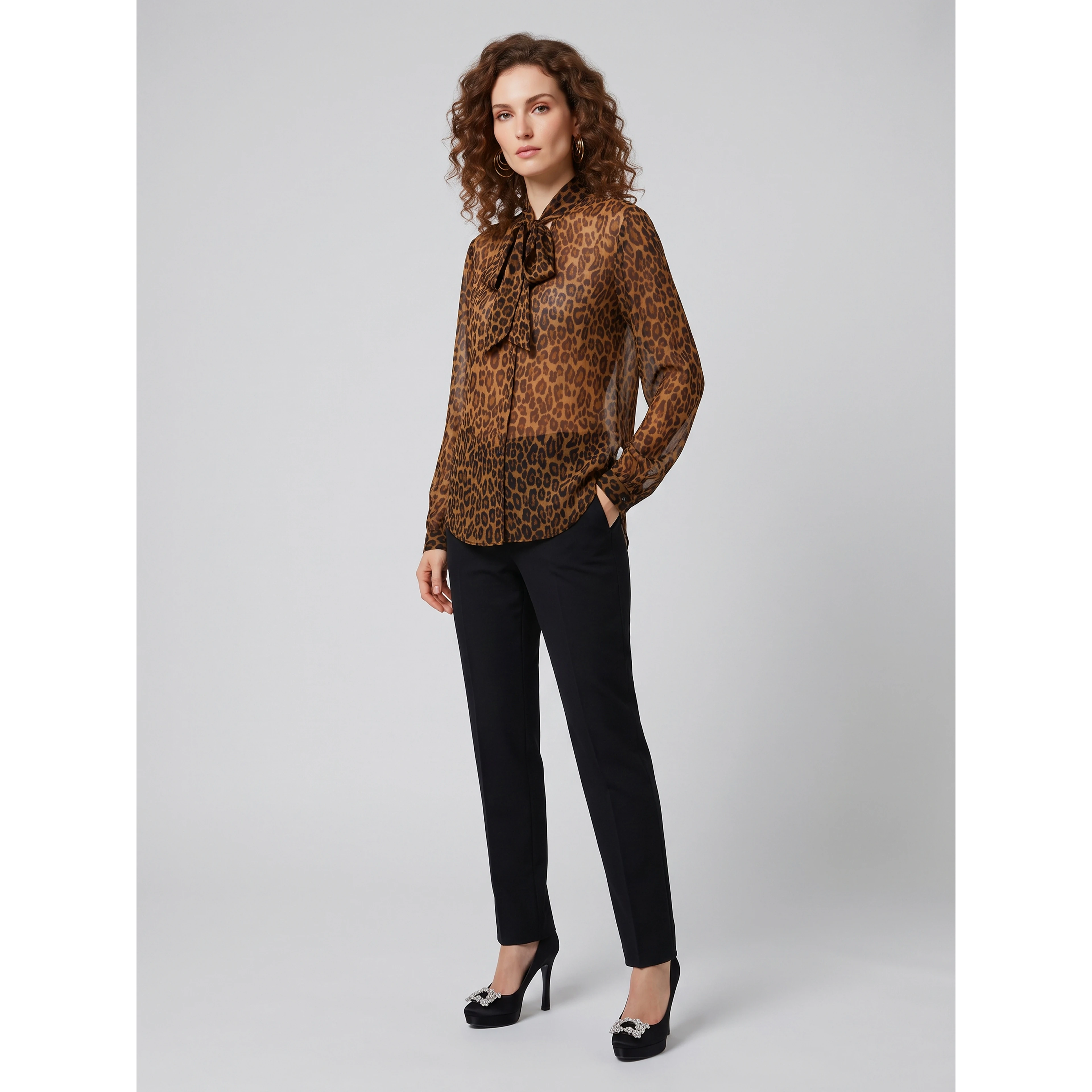 Animal print blouse with bow