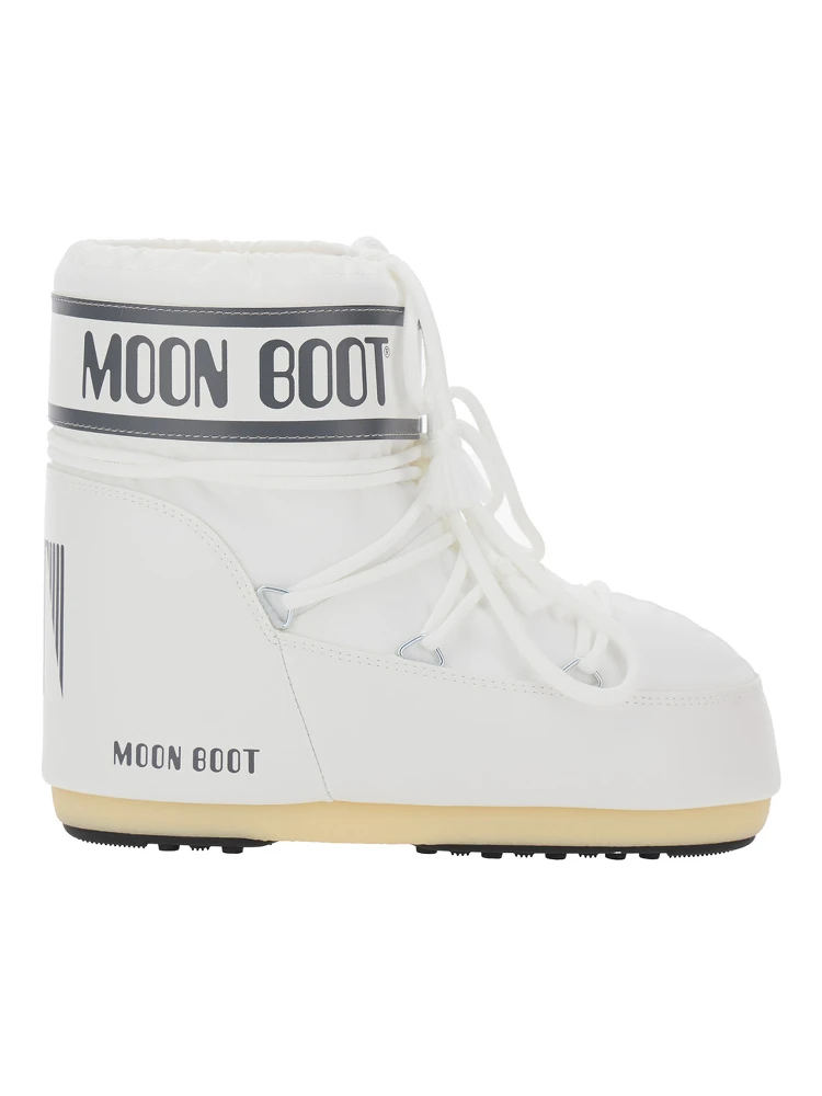 Snow Boots with Maxi Logo Print in White Tech Fabric for Women