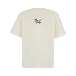 beige Crew neck T-shirt with logo on the front and maxi logo print on the back in cotton for men