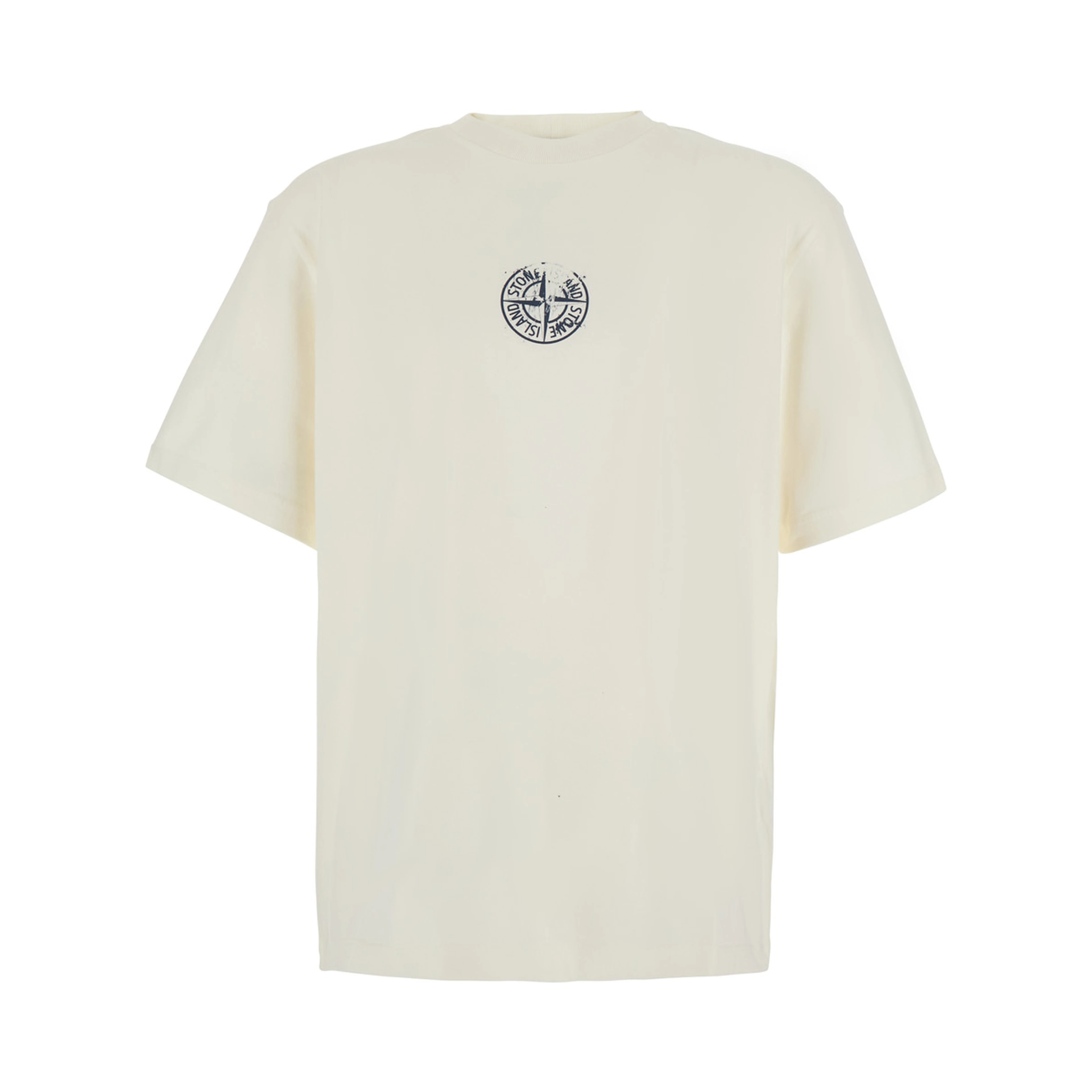 beige Crew neck T-shirt with logo on the front and maxi logo print on the back in cotton for men