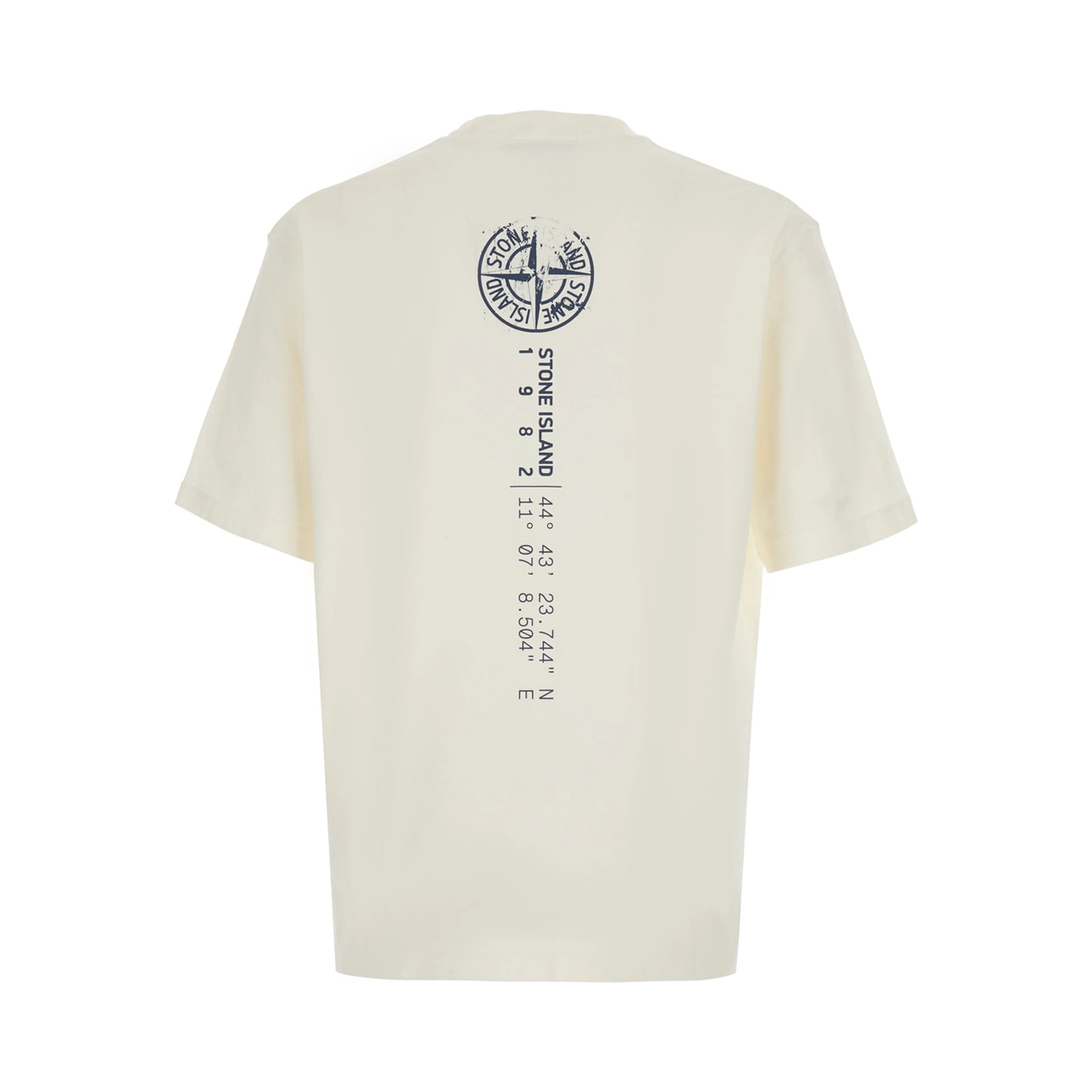 beige Crew neck T-shirt with logo on the front and maxi logo print on the back in cotton for men