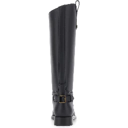 Cavalier Black Rain Boots with Check heel tab and back buckle strap in rubber for women