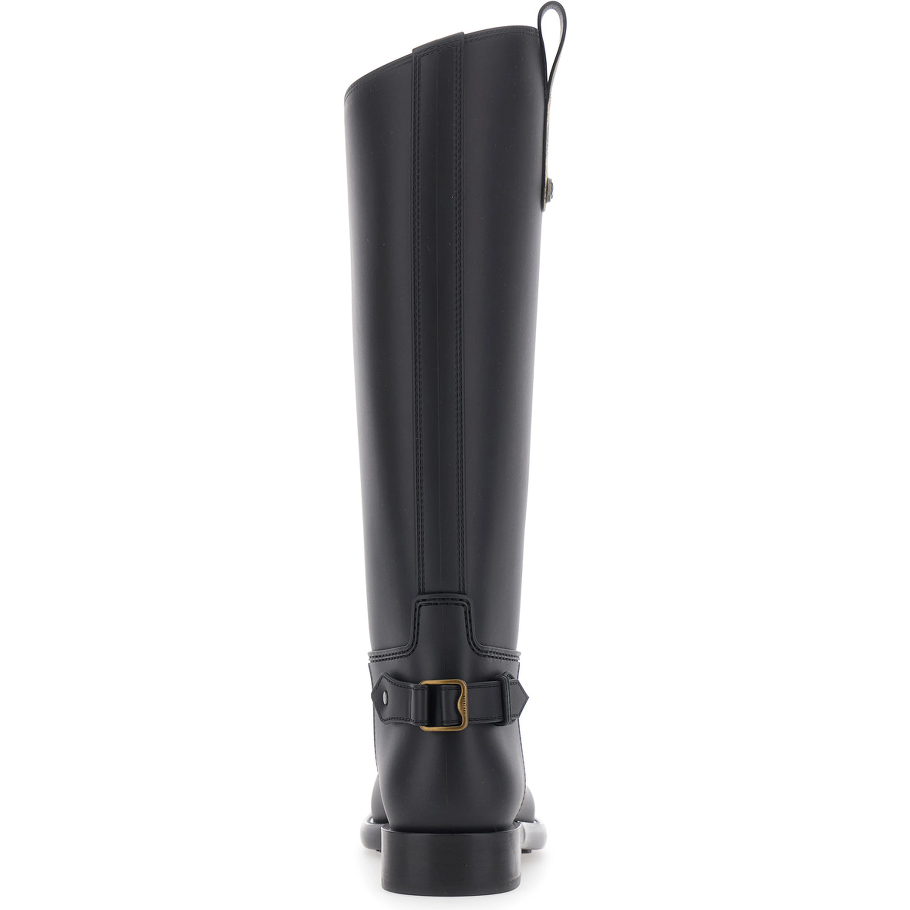 Cavalier Black Rain Boots with Check heel tab and back buckle strap in rubber for women