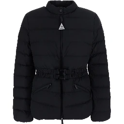 Esthetique Black Down jacket with waist belt and logo patch on the sleeve in tech fabric for women