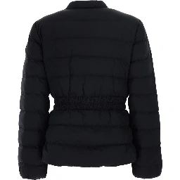 Esthetique Black Down jacket with waist belt and logo patch on the sleeve in tech fabric for women