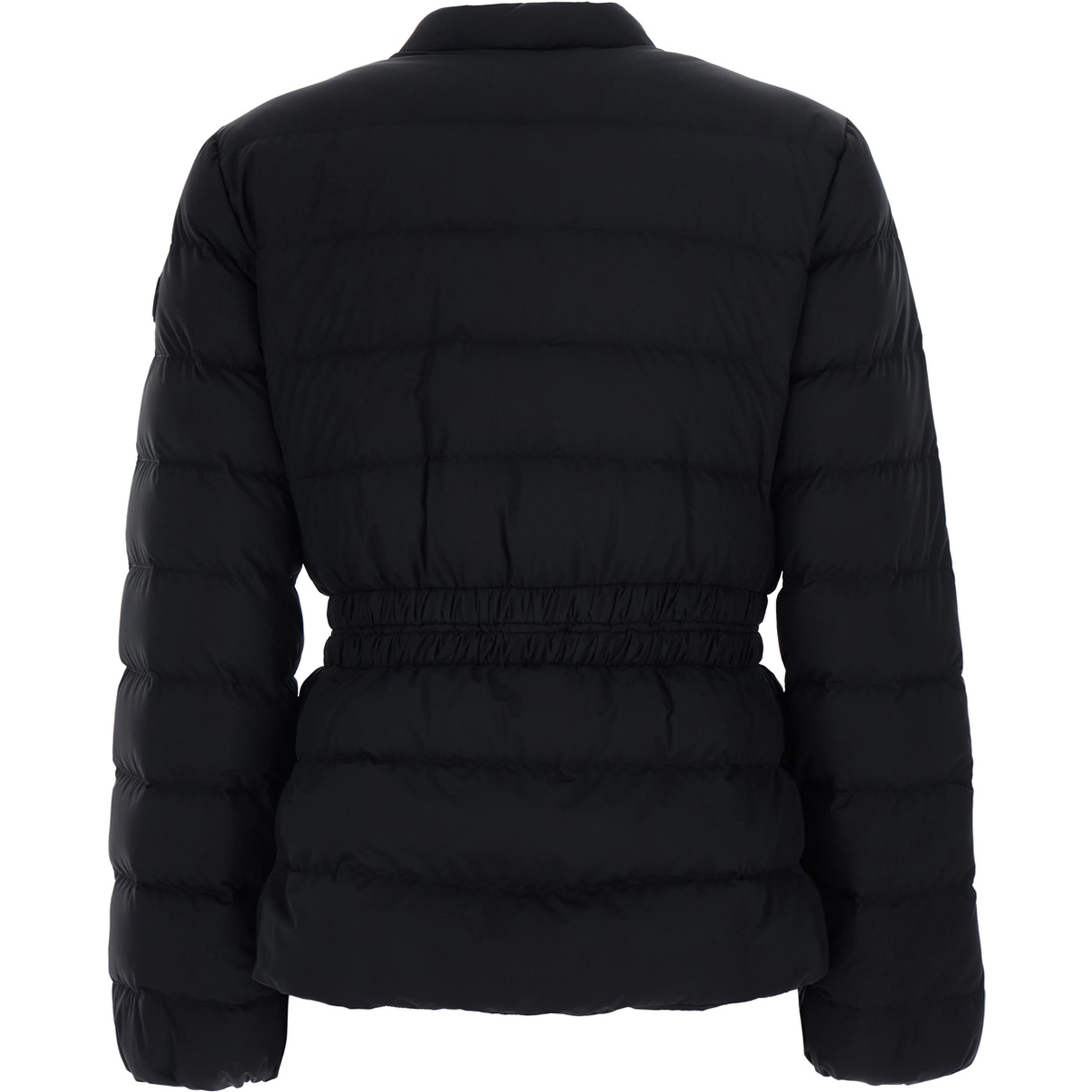 Esthetique Black Down jacket with waist belt and logo patch on the sleeve in tech fabric for women