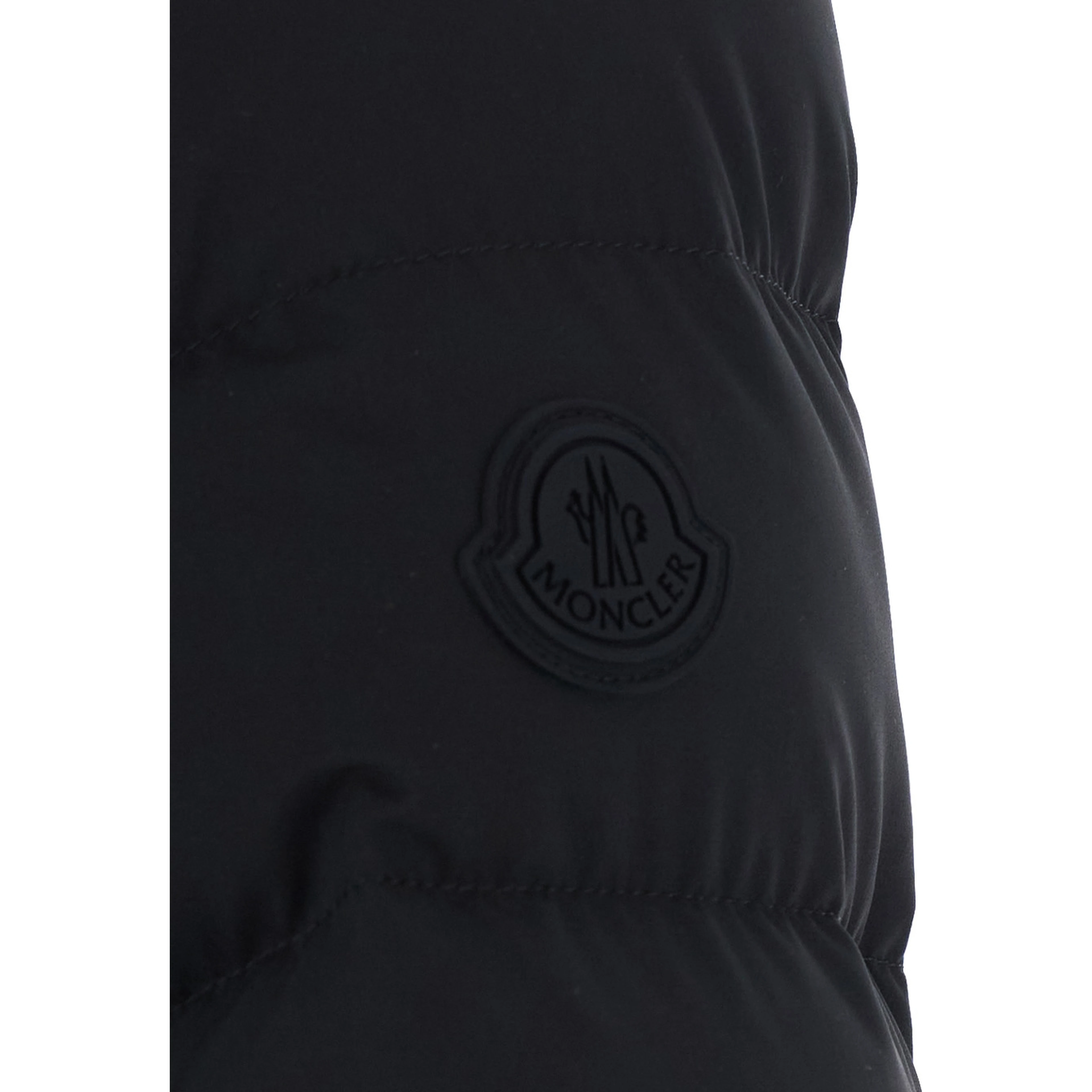 Esthetique Black Down jacket with waist belt and logo patch on the sleeve in tech fabric for women