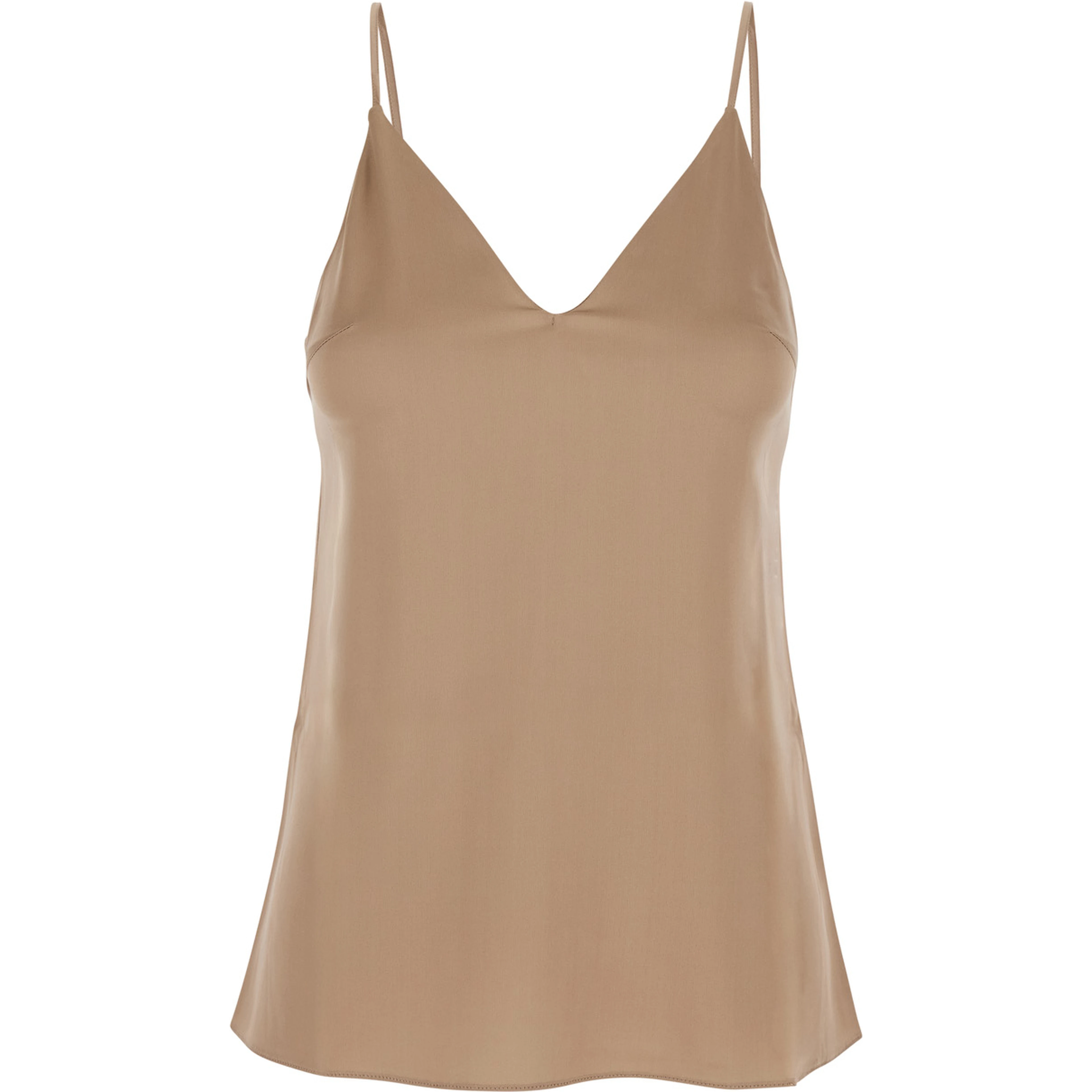 Beige Silk Blend Top with Thin Straps and V-Neck for Women