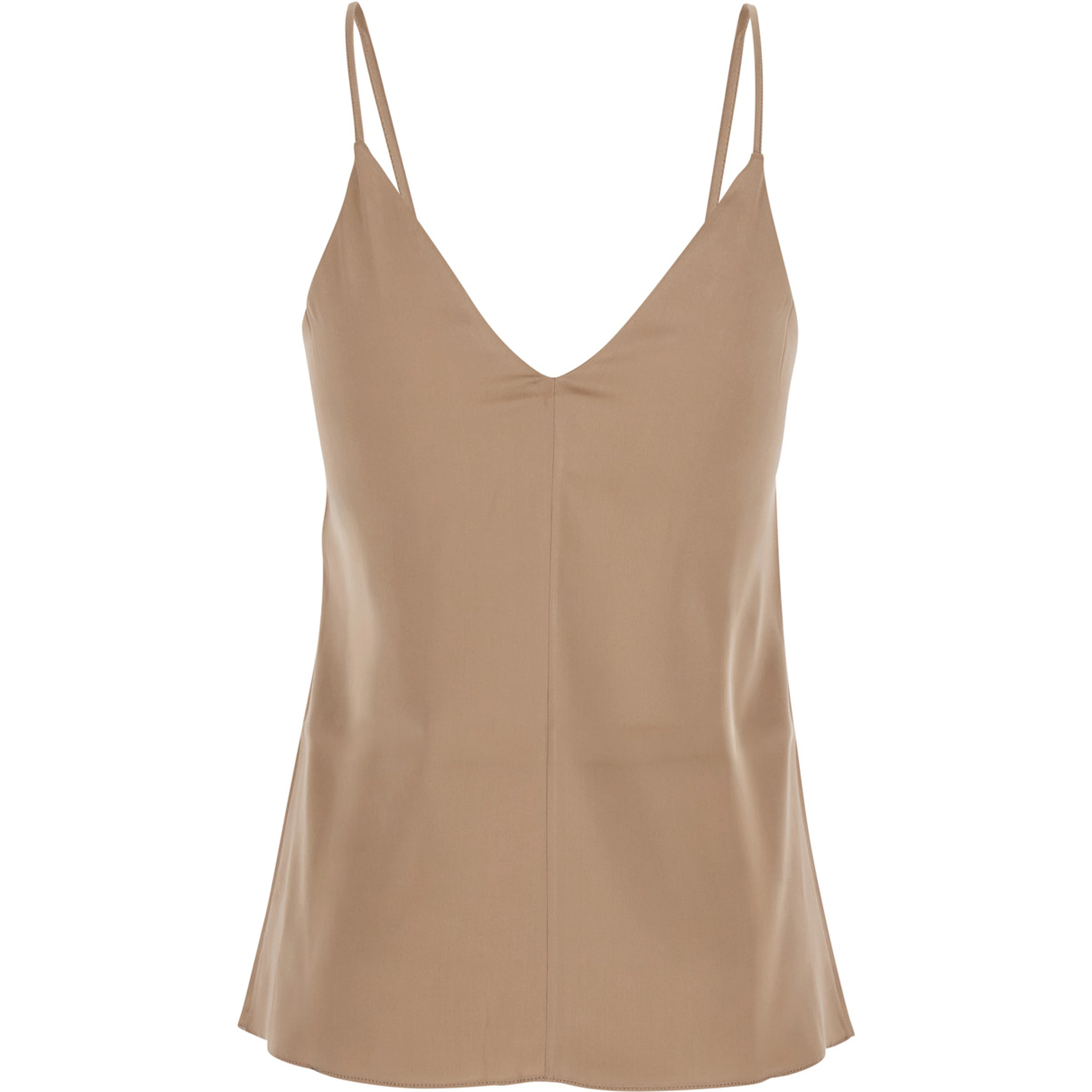 Beige Silk Blend Top with Thin Straps and V-Neck for Women
