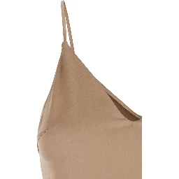 Beige Silk Blend Top with Thin Straps and V-Neck for Women