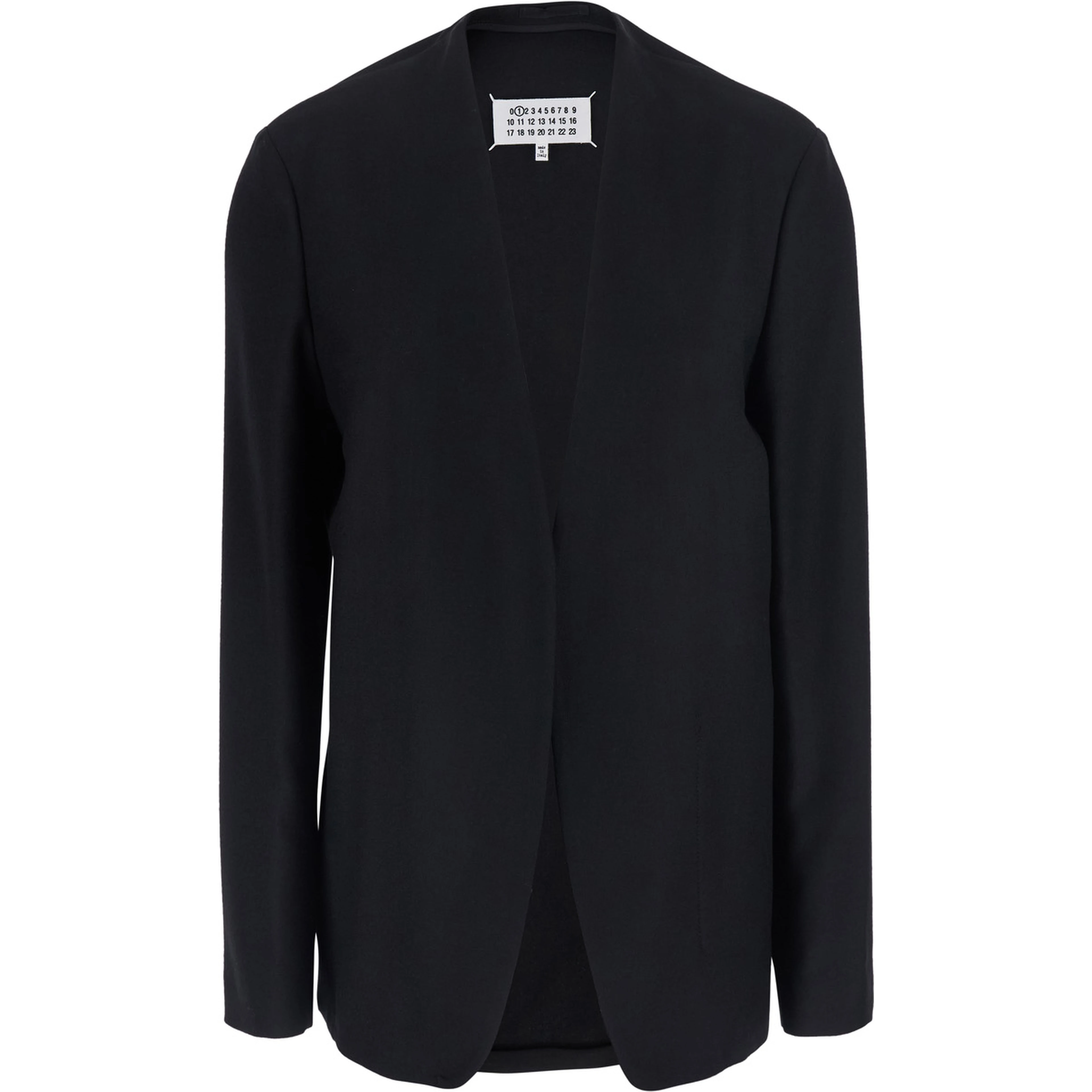Black Jacket with V-neck and back seams in virgin wool for women