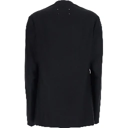Black Jacket with V-neck and back seams in virgin wool for women