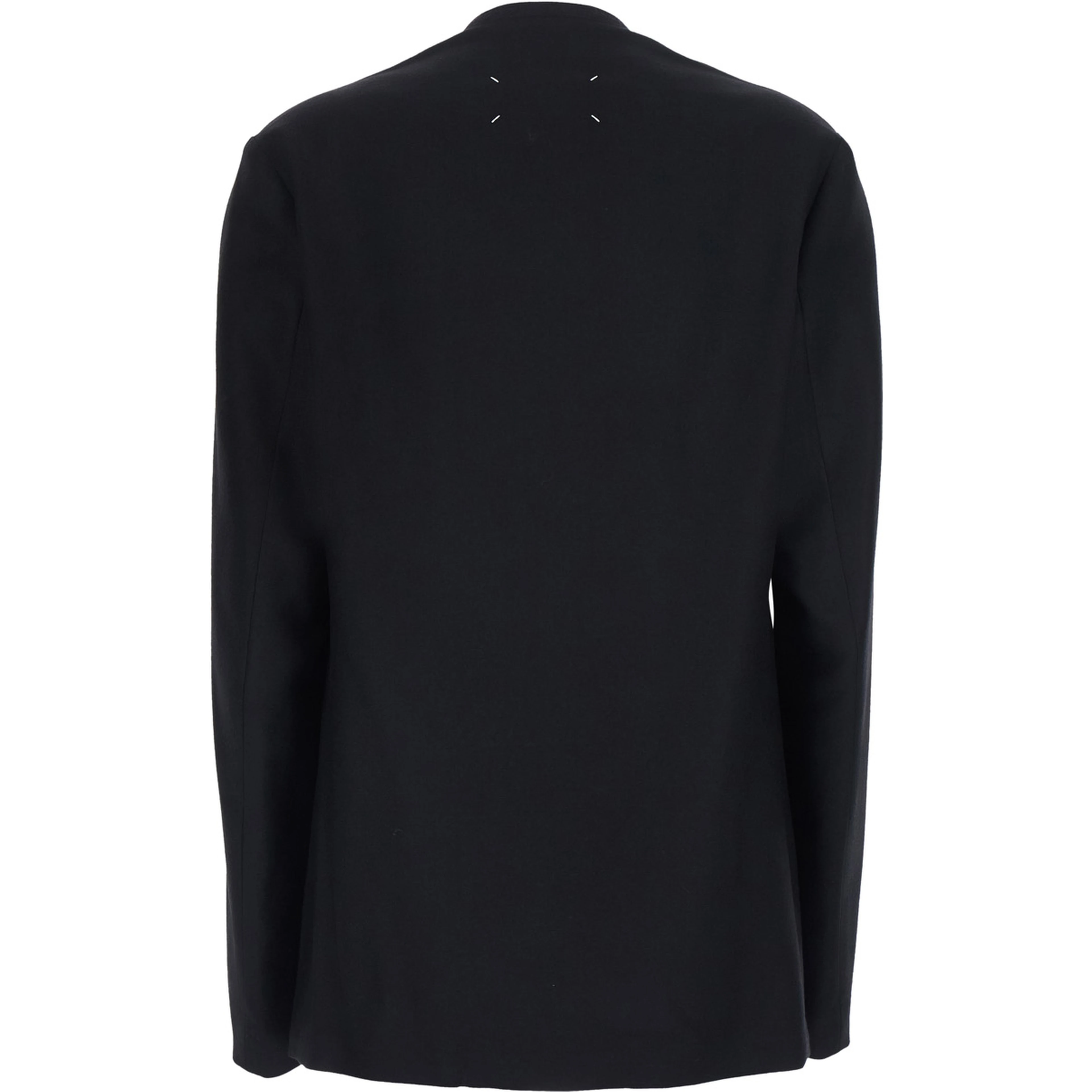 Black Jacket with V-neck and back seams in virgin wool for women