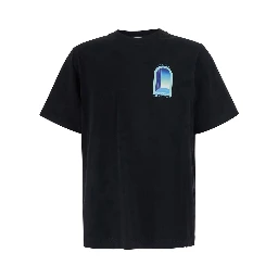 black T-shirt with logo print on the front and back in cotton for Men