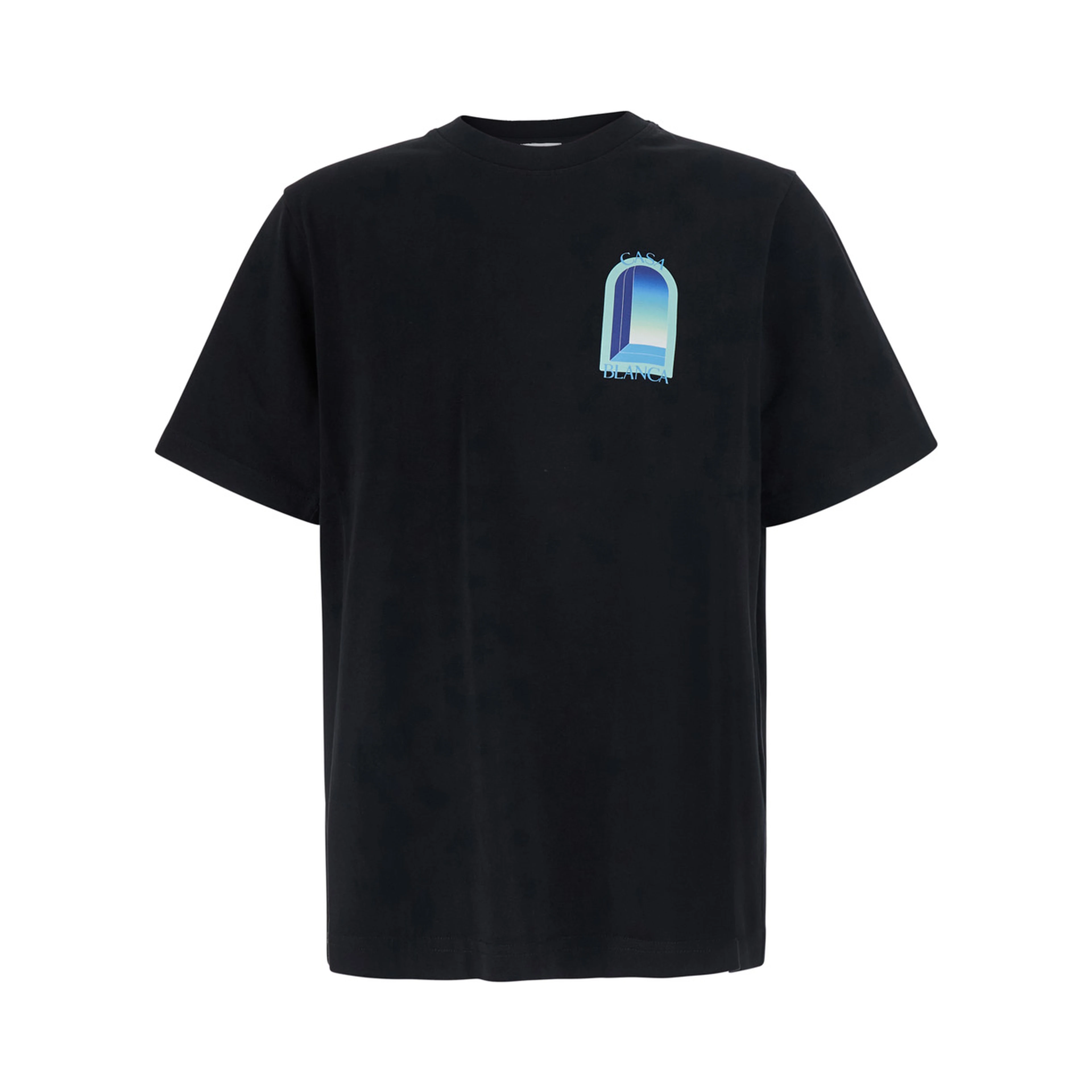 black T-shirt with logo print on the front and back in cotton for Men