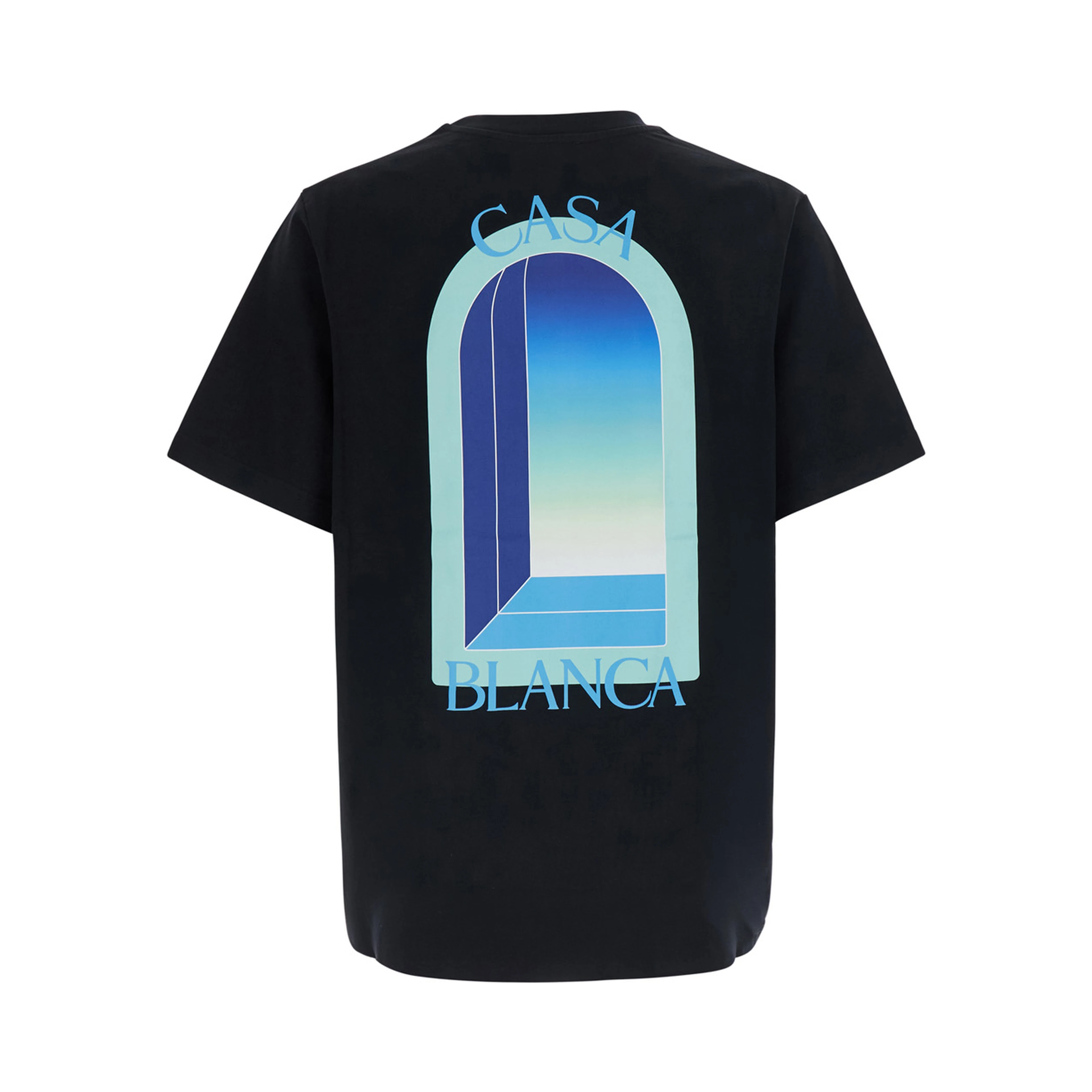 black T-shirt with logo print on the front and back in cotton for Men