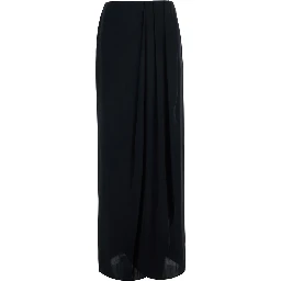 Black Draped skirt with Four Stitches detail on the back in silk blend for women