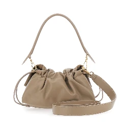 Baguette Soft Beige Medium Shoulder bag with FF plate on the Front and Drawstring Closure in Leather for Women