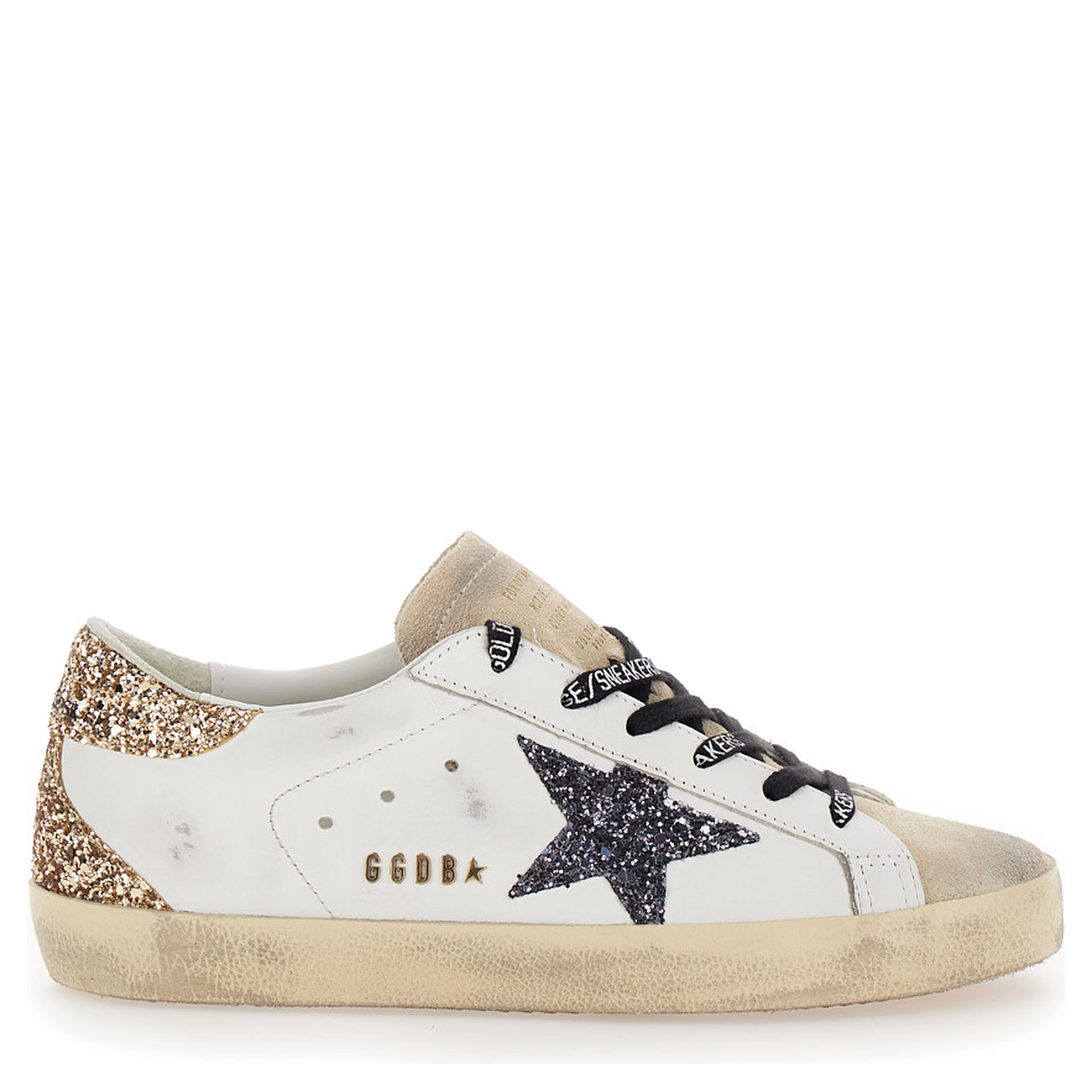 Superstar White Low Sneakers with Glitter and Used Effect In Leather for Women