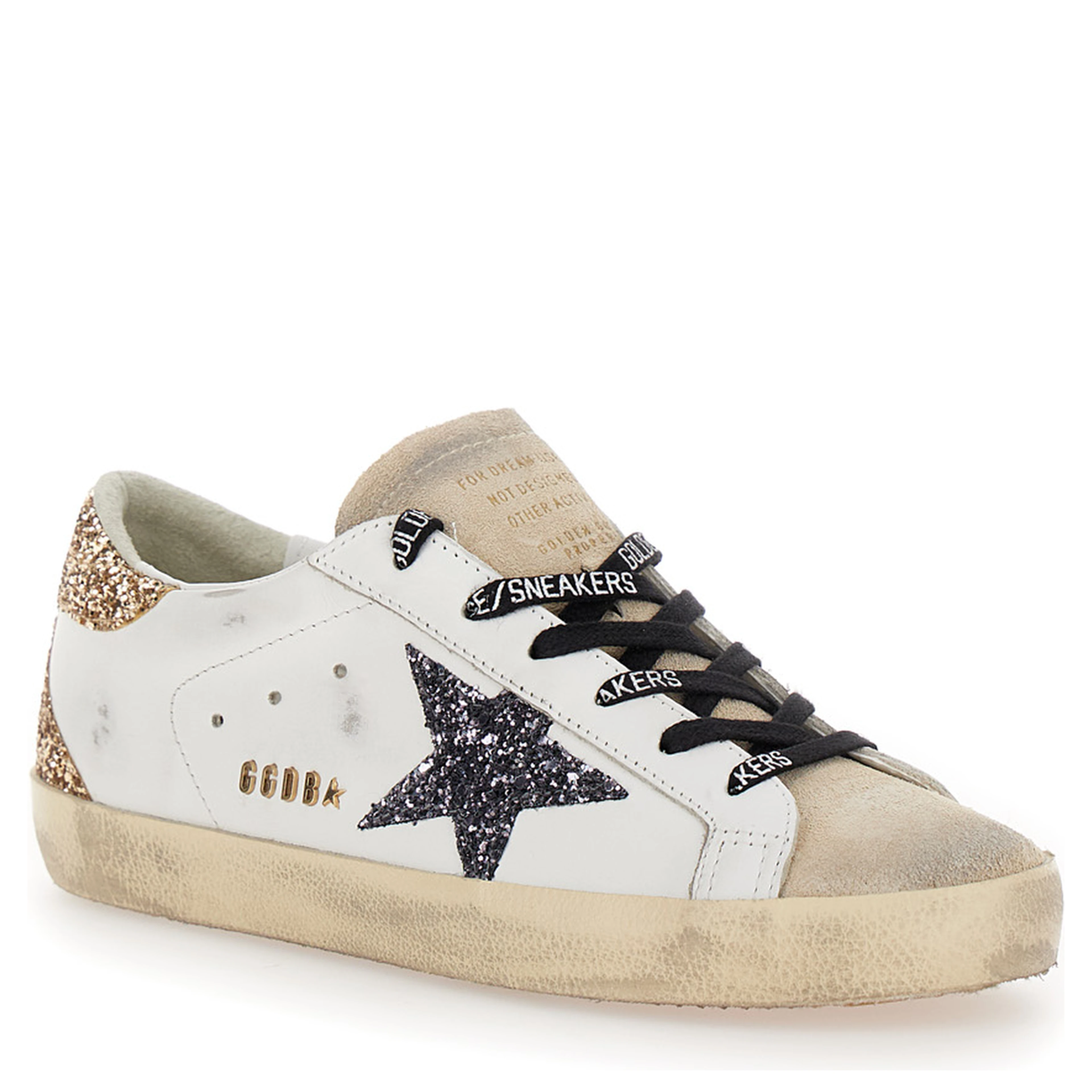 Superstar White Low Sneakers with Glitter and Used Effect In Leather for Women