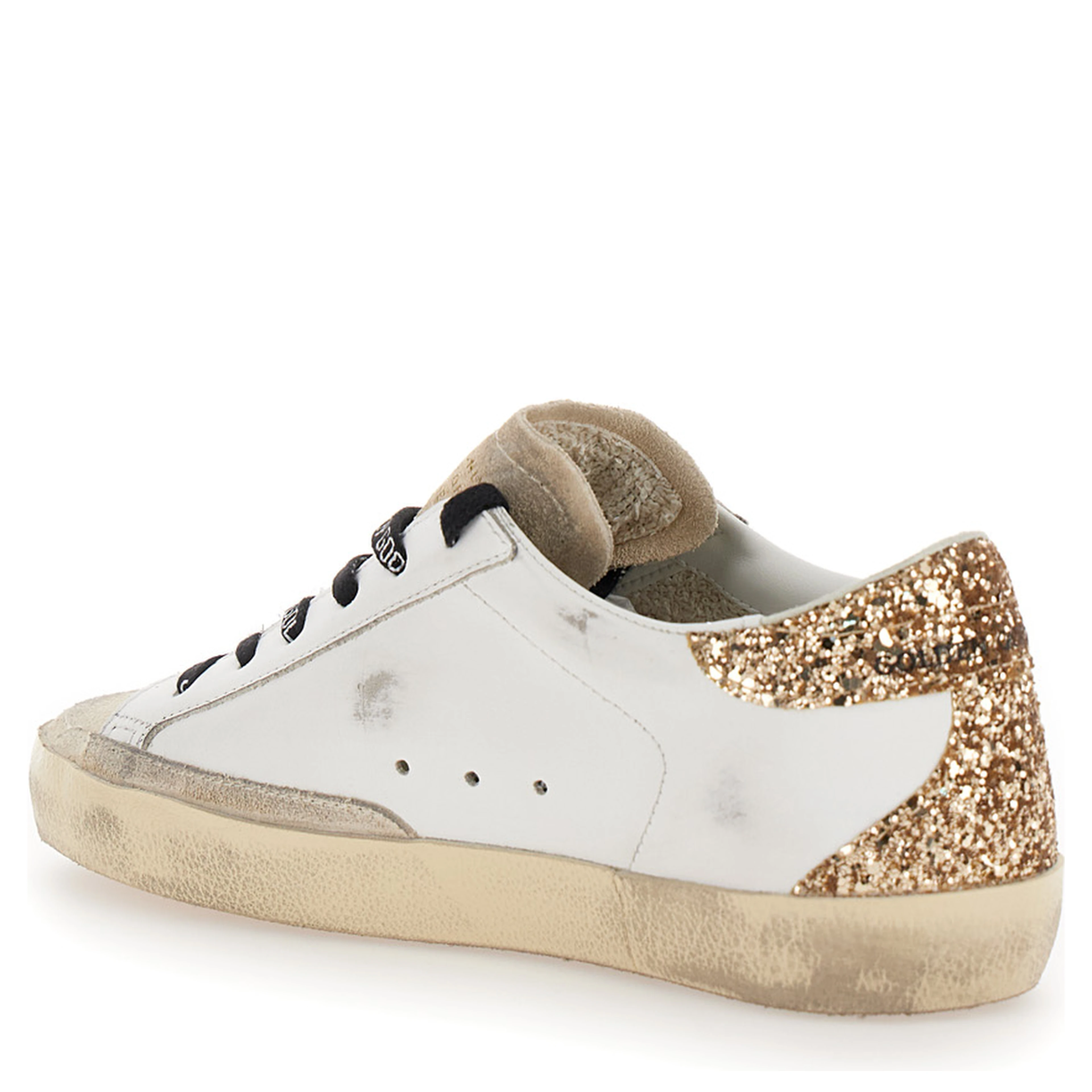 Superstar White Low Sneakers with Glitter and Used Effect In Leather for Women