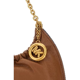 Indie Small brown Shoulder Bag with chain strap and logo plate on the front in leather women
