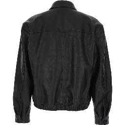 Jacket Classic Collar Jacket with Two Flap Pockets on the Front Black Leather Men